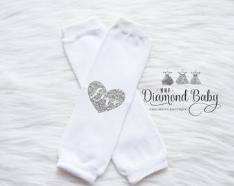 Silver Heart Leg Warmers-Valentines Leg Warmers-Heart Leg Warmers- Love Leg Warmers- Baby Leg Warmers-White Baby Leg Warmers