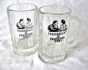 Two Vintage 'Farrell's Is Fabulous Fun' Farrell's Ice Cream Parlour Glass Mugs