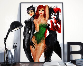 Harley Quinn, Catwoman, Poison Ivy. GOTHAM CITY SIRENS poster or original painting