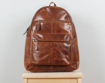 Large Leather Backpack, Rucksack, Purse, antique tan