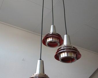 3 Light Lakro 1960's Space Age Pendent Aluminium