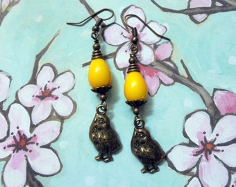 Yellow Easter Egg and Chick Earrings (2493)