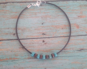 ankle bracelet, leather anklet, turquoise anklet, wood bead anklet, unique anklet, beach anklet, simple anklet, teen ankle bracelet,