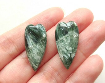 A+ Grade Seraphinite Half Top drilled Elongated Heart Drops 12x25x6 mm One Pair J7107