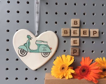 Scooter - customisable - hand painted ceramic heart - My generation, moped