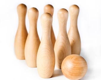 Wood Bowling Set - Children's Bowling Set - Wooden Bowling Game - Toddler Toy - Montessori Toy - Wood Toy - Wood Skittles - Tabletop Bowling