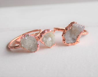 Druzy ring - raw geode ring - raw quartz ring - copper quartz ring - raw crystal ring - boho ring - electroformed ring