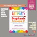 Art Party Invitation with FREE Thank you Card - Art Birthday Party - Instant Download - Edit and print at home with Adobe Reader