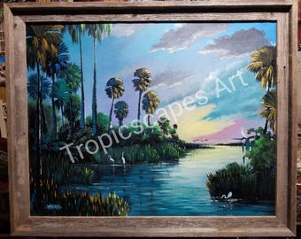 Original Painting Florida Landscape Art Okeechobee Sunset 22x28