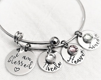 Personalized Mother Bracelet, Hand Stamped Jewelry, Mom Jewelry, Gift for Mom, Mother Bangle, Gift for Her, Grandma Gift, Grandma Jewelry