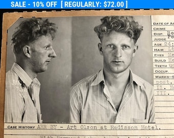 1938 Large Mug Shot of A Curly Headed School Burglar Criminal Booking Photo Typewriter Thief
