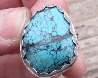 Native American Inspired Ring Turquoise Ring Sterling Silver Ring Gemstone Ring Size 7 1/4 Ring