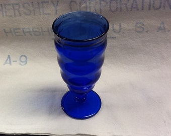 Vintage Cobalt Blue Footed Water Goblet