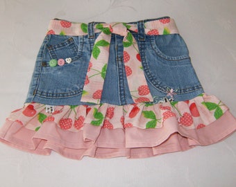 Jupe de la fille de Jean, Upcycled jupe en Jean, jupe en Jean de la jeune fille, fille de taille 2 jupe en Jean