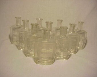 c1890s Group of 10 Blown glass Cork Top Blown Glass Parker Chemist Boston, Mass. Tooth Powder Dentist Bottles, Great Wedding Decor