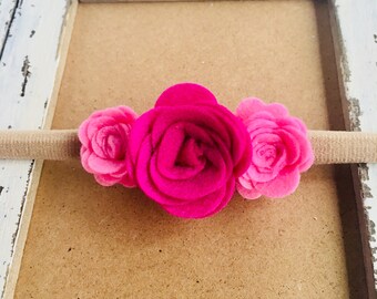 Pink Felt Flower Headband, Baby Nylon Headband, Toddler Headband, Pink Baby Headband, Infant Headband, Flower Headband, Baby Girl Gift