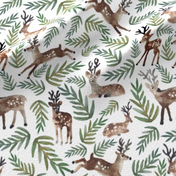 Christmas Fabric by the Yard Cotton Reindeer Fabric Deer