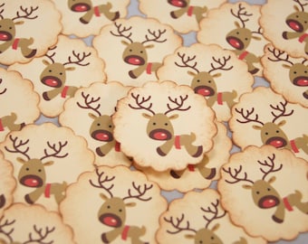 Christmas Stickers Red Nosed Reindeer Envelope Seals set of 12 or 24