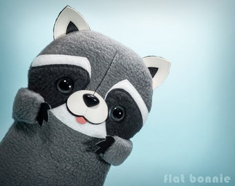 Kawaii Raccoon stuffed animal toy, Handmade plush doll, Cute soft toy bandit, Trash panda stuffy, Wildlife decor gift, Flat Bonnie, Racoon
