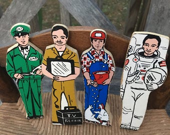 Vintage Wooden Community Worker Figures , Toys