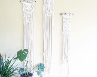 Modern Macrame Wall Hanging- Fringe Wall Accent- Bohemian Decor- Dorm Decor~ Contemporary Room Decor- White Wall Accent- BohoChic Home Decor
