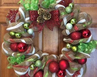 Christmas Wreaths, Deco Mesh Wreaths, Front Door Wreaths, Wreaths, Holiday Wreaths, Wreaths, Red Green White Wreaths,