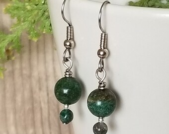 Double African Jade Earrings - Gemstone Earrings - Hanging Earrings