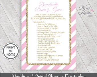 70% OFF - Bachelorette Drink If Game - Bachelorette Games - BridalShower Game Pack - Wedding - Printable - 5x7 - Pastel Pink Gold - 20-G43