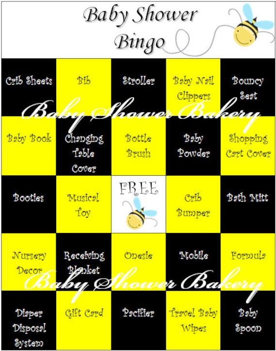 Bee Theme Baby Shower Bingo Bumble Bee Baby Shower Game