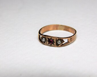 Antique Seed Pearl Baby 10K Rose Gold Ring - 10K Baby Ring - Victorian Baby Ring - Antique 10K Baby Ring - Rose Gold & Gemstone Ring