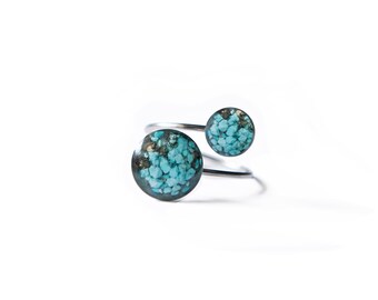 Turquoise Pebble Adjustable Resin Ring Genuine Turquoise Gemstones Surgical Stainless Steel