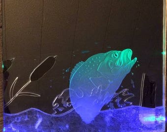 Large Mouth Bass Carved in mirror