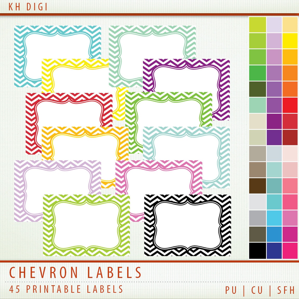 Chevron Labels and Journal Squares 45 Labels Clip Art