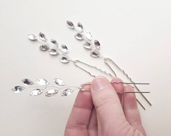Bridal Hair Piece, Rhinestone Hair Vine, Leaf Hair Comb, Vine Hair Pins, Crystal Headpiece, Wedding Hairpiece, Leaf Vine, Silver Hair Pins