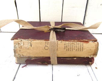 Old Books, Vintage Books, Burgundy Antique Books, Home Decor Books, Office Decor, Instant Library, Rustic Books, Shabby Cottage Decor, Props