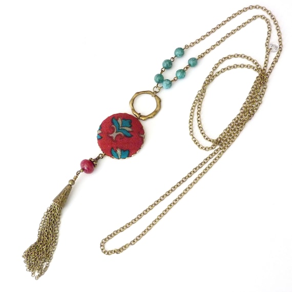 Liberty necklace, Tassel necklace, Long boho necklace, Silk jewelry, Long tassel necklace, Free shipping Canada, Silk necklace, Boho chic