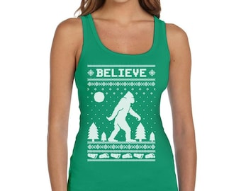 Bigfoot I Believe Sasquatch Ugly Christmas Women's Tank Top Vest