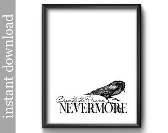 The Raven Printable, Quoth The Raven, Nevermore, anti Valentine, Edgar Allan Poe, Goth decor, goth print, goth wall art, Halloween decor
