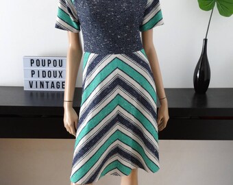 Vintage blue/green/white dress size 40 - uk 12 - us 8