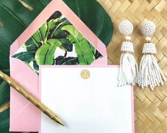 PALM BEACH CHIC, Hollywood Regency, Palm Leaf, Personalized Stationary, Custom Stationery, Thank You Cards, 10 Note Cards & Lined Envelopes