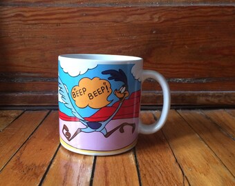 Vintage Wile E. Coyote and the Road Runner Warner Brothers Ceramic Coffee Mug (1993)