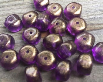 20 vintage lucite purple with gold round with six flat side beads