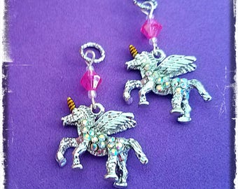 Hearing Aid Charms: Magical Jeweled Winged Unicorns with Glass Accent Beads!
