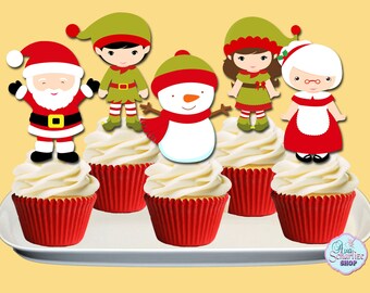 Christmas Cupcake Toppers, Santa Claus Cupcake Toppers, Holiday Cupcake Toppers, Cupcake Picks, PRINTABLE, You Print