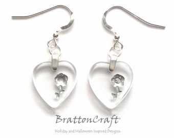 Czech Glass Heart Necklace - Clear Glass Heart Earrings - Valentine Earrings - Heart Earrings - Heart Jewelry