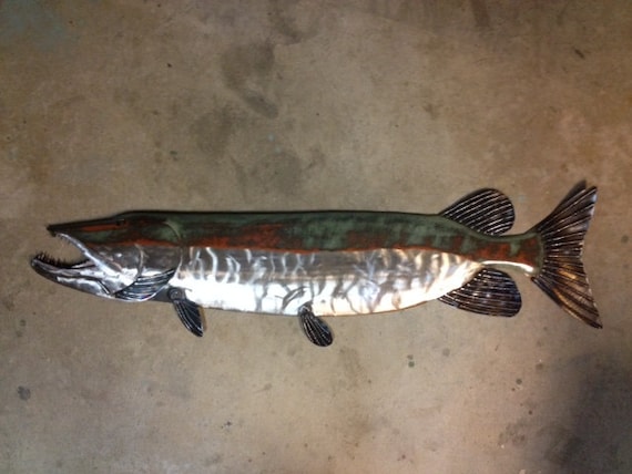 Musky / Pike Metal Wall Sculpture 48in Lodge Cottage Lake Cabin Art