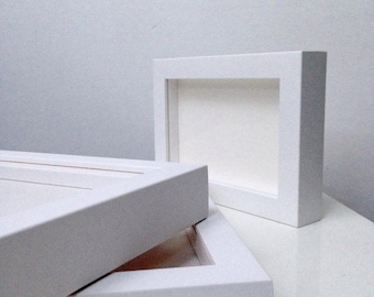 White or Black Wood Box Frame All Standard Sizes from A3 to A1 + Square with Gallery Acrylic