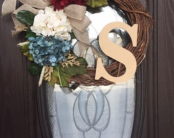 Red White and Blue Hydrangea Wreath, Patriotic Wreath, Americana Wreath, Spring Wreath, Summer Wreath, Wreaths For Spring, All Season Wreath