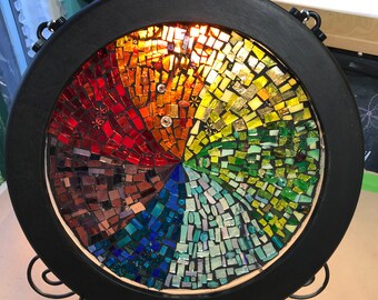 Stained Glass Mosaic Window with wooden frame