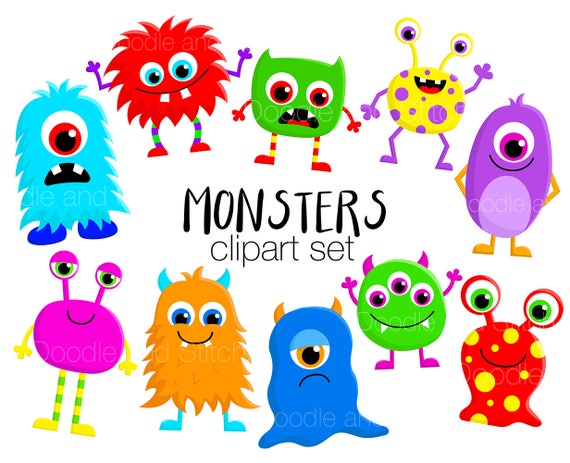 Monster Clipart Set Cute Monsters Clip Art Designs Fun